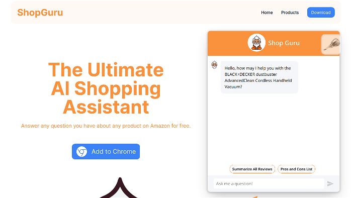 screenshot of Shopguru's website