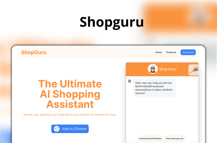 Shopguru Thumbnail, showing the homepage and logo of the tool