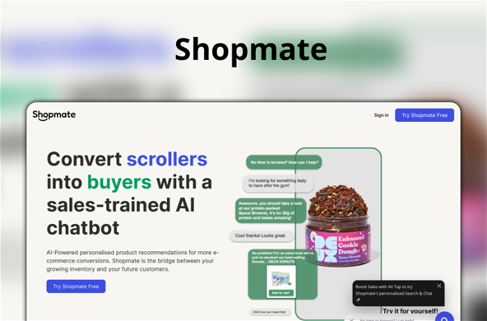 Shopmate Thumbnail, showing the homepage and logo of the tool