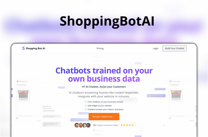 ShoppingBotAI Thumbnail, showing the homepage and logo of the tool