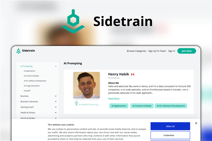 Sidetrain Thumbnail, showing the homepage and logo of the tool