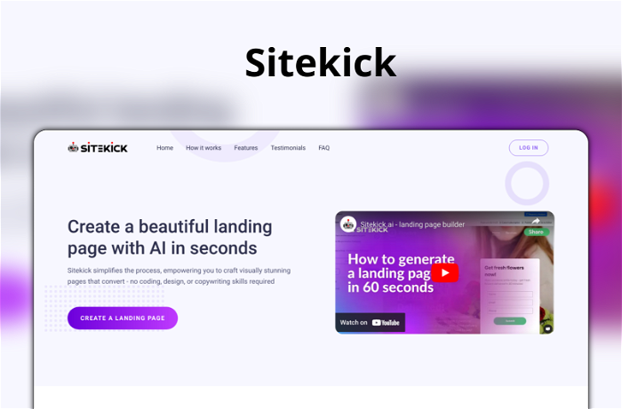 Sitekick Thumbnail, showing the homepage and logo of the tool