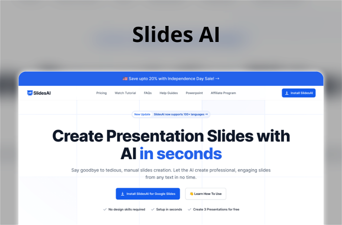 Thumbnail showing the Logo and a Screenshot of Slides AI