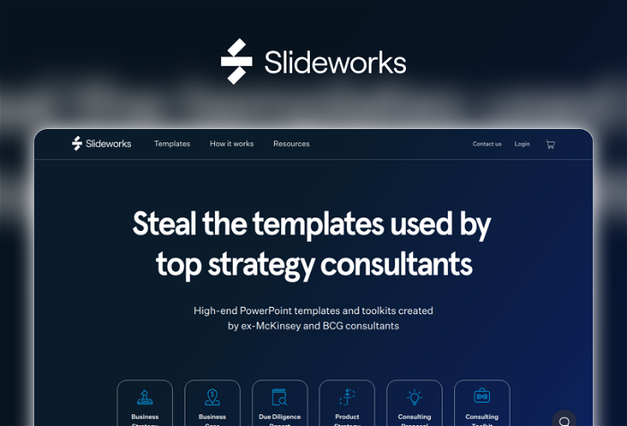 Slideworks Thumbnail, showing the homepage and logo of the tool