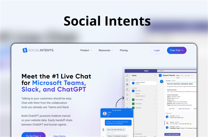 Social Intents Thumbnail, showing the homepage and logo of the tool