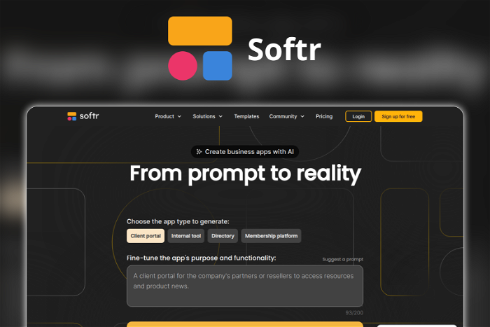 Thumbnail showing the Logo and a Screenshot of Softr