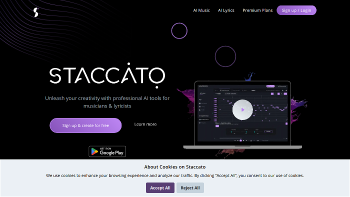 screenshot of Staccato's website