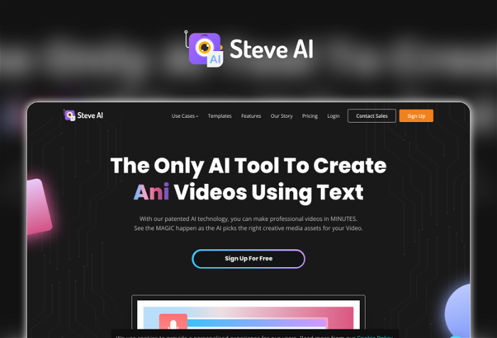 Steve AI Thumbnail, showing the homepage and logo of the tool