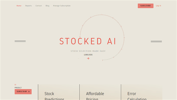 screenshot of Stockedai's website