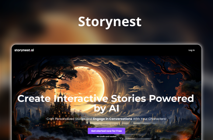 Storynest Thumbnail, showing the homepage and logo of the tool