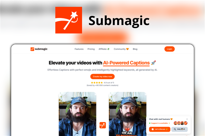 Submagic Thumbnail, showing the homepage and logo of the tool