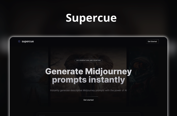 Supercue Thumbnail, showing the homepage and logo of the tool