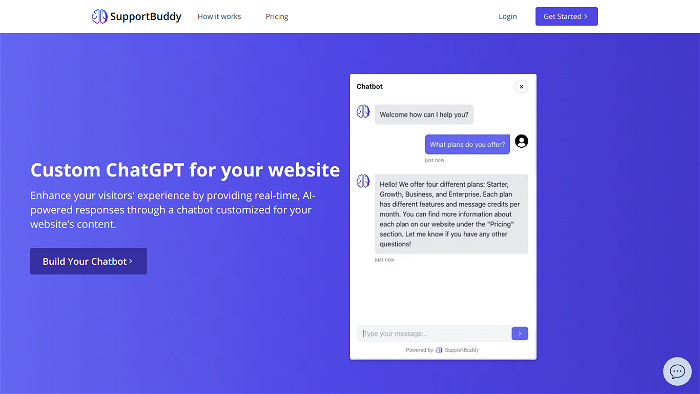 screenshot of SupportBuddy's website