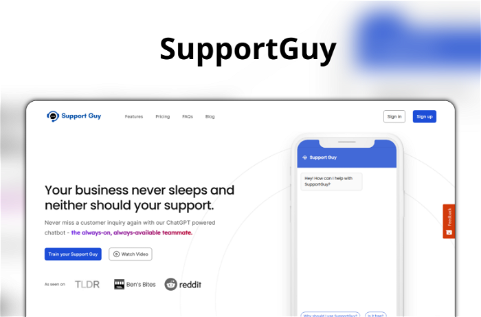 SupportGuy Thumbnail, showing the homepage and logo of the tool