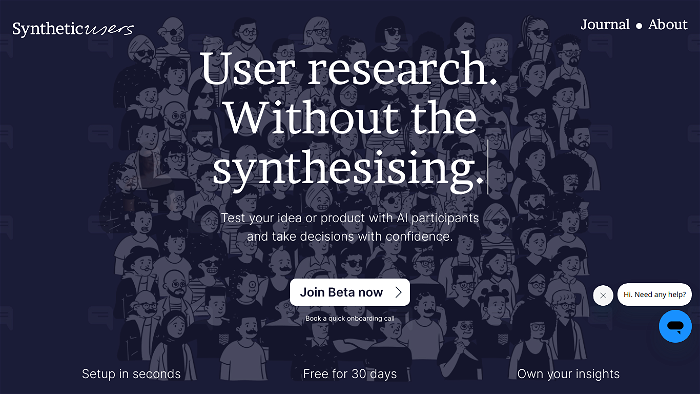 Screenshot of Synthetic Users's website.