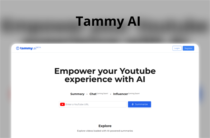 Tammy AI Thumbnail, showing the homepage and logo of the tool