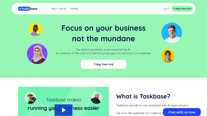 screenshot of Taskbase's website