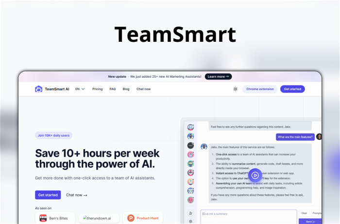 TeamSmart Thumbnail, showing the homepage and logo of the tool