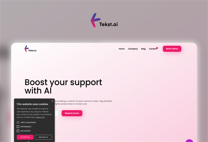 Tekst Thumbnail, showing the homepage and logo of the tool