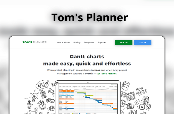 Tom's Planner Thumbnail, showing the homepage and logo of the tool