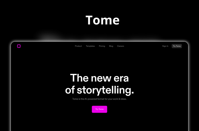 Tome Thumbnail, showing the homepage and logo of the tool