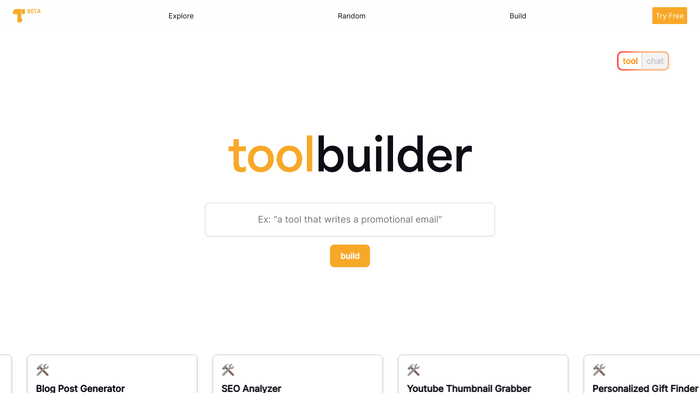 screenshot of Toolbuilder's website