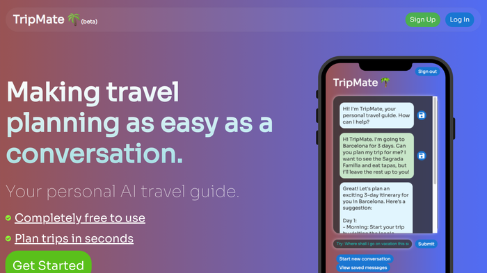 screenshot of TripMate's website