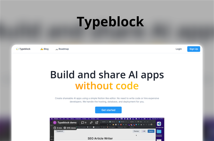 Typeblock Thumbnail, showing the homepage and logo of the tool