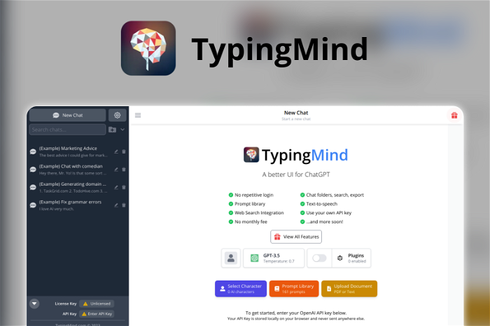 TypingMind Thumbnail, showing the homepage and logo of the tool