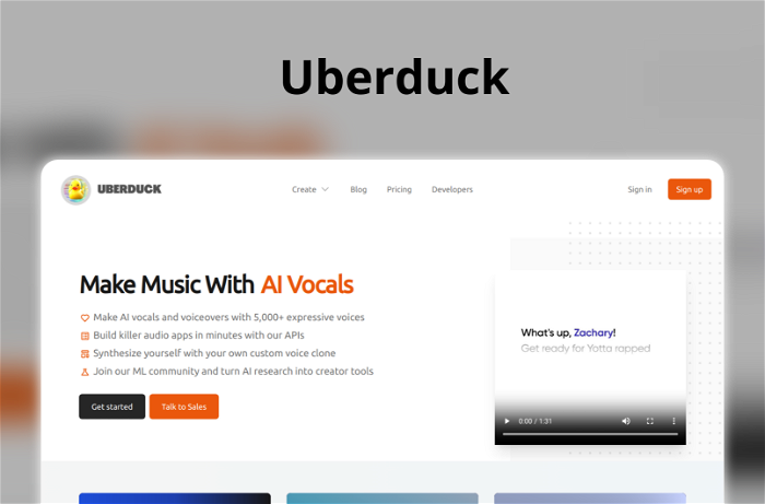Thumbnail showing the Logo and a Screenshot of Uberduck