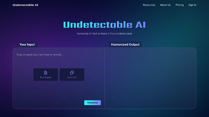 screenshot of Undetectable AI's website