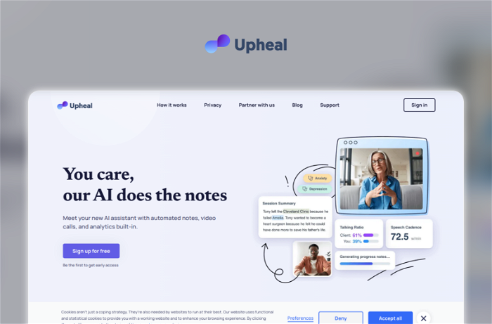 Upheal Thumbnail, showing the homepage and logo of the tool
