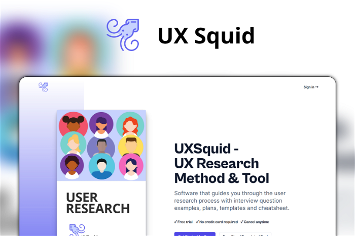 UX Squid Thumbnail, showing the homepage and logo of the tool