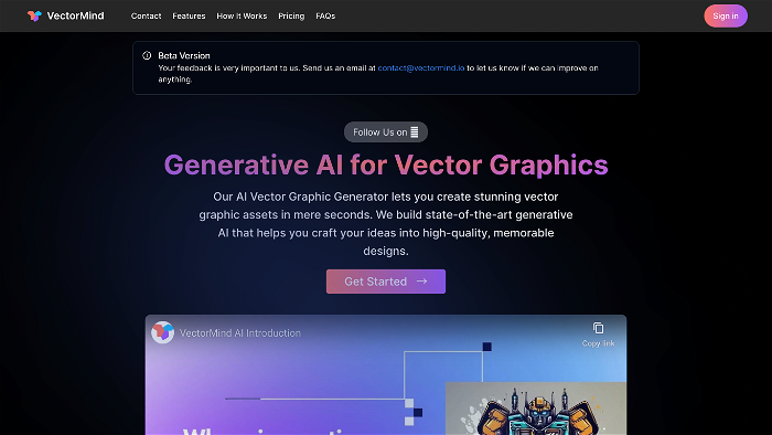 screenshot of VectorMind AI's website