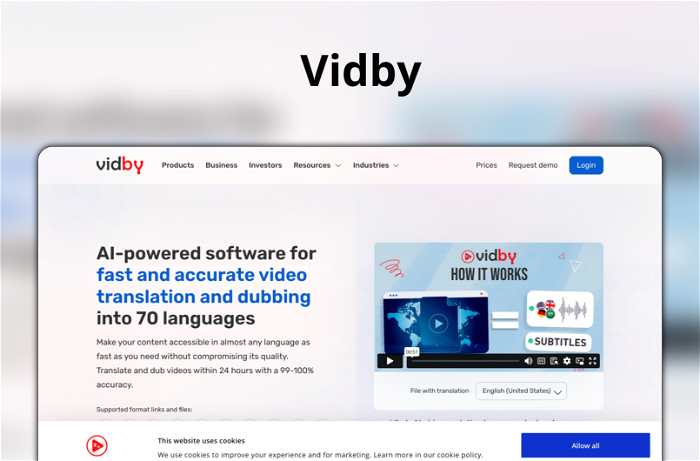 Vidby Thumbnail, showing the homepage and logo of the tool
