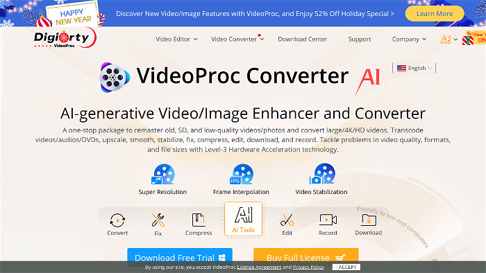 screenshot of VideoProc's website