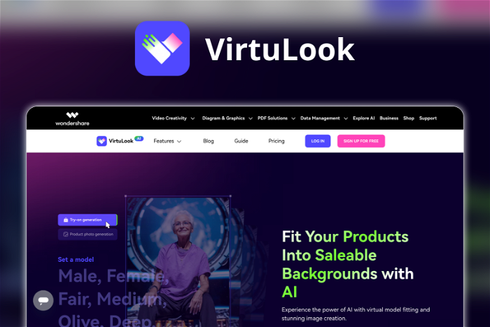 VirtuLook Thumbnail, showing the homepage and logo of the tool
