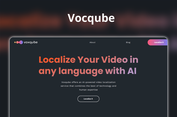 Vocqube Thumbnail, showing the homepage and logo of the tool