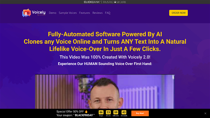 screenshot of Voicely 2.0's website