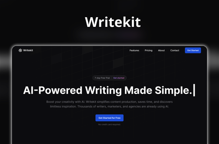 Writekit Thumbnail, showing the homepage and logo of the tool