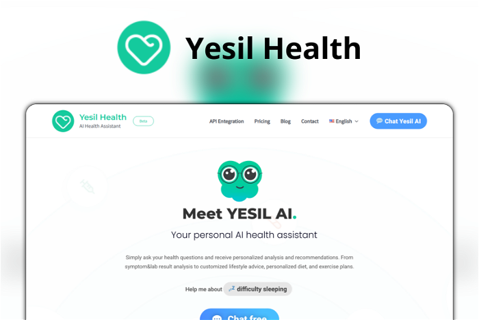 Yesil Health Thumbnail, showing the homepage and logo of the tool