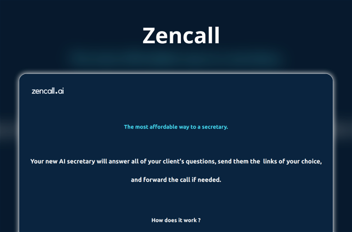 Zencall Thumbnail, showing the homepage and logo of the tool