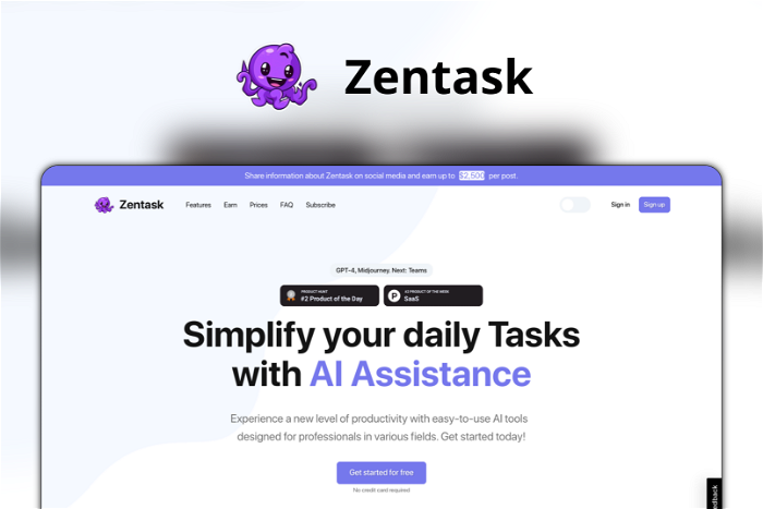 Zentask Thumbnail, showing the homepage and logo of the tool