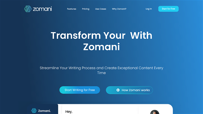 screenshot of Zomani.ai's website