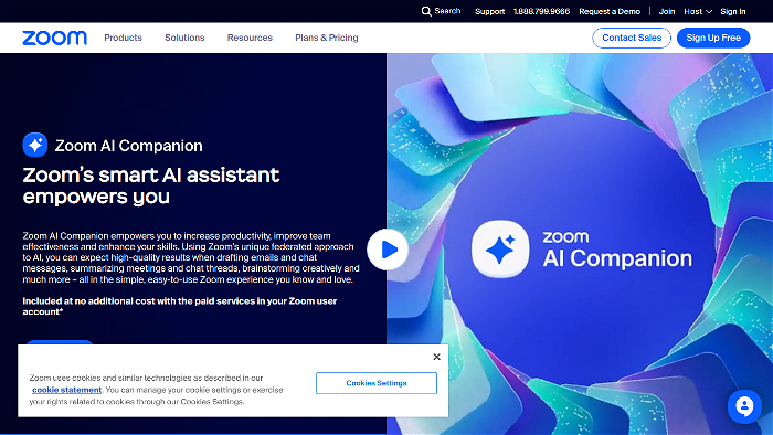 screenshot of Zoom AI's website